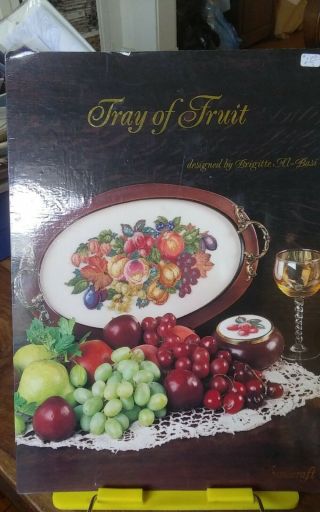 Vtg Counted Petit Point Chart Tray Of Fruit Brigitte Al - Basi Framecraft