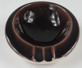 Ashtray Mid Century Modern Small Oval Ceramic Drip Glaze Brown White 1960s