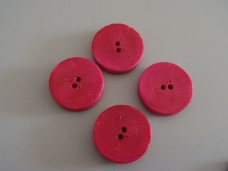 4 Vintage Plastic Buttons Fuschia 25 mm sew knit quilt scrapbook jewelry craft 2