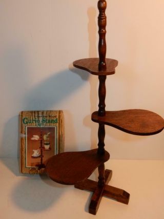 Mid Century Vintage Small Table Top Wood Curio Plant Stand 15 " Tall Mib