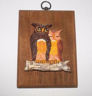 Owl Wall Hanging Couple Plaque 3d Ceramic On Wood