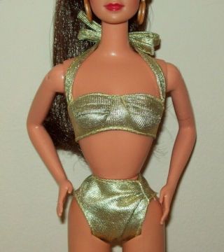 Vintage Barbie Doll Clothes Gold Swimsuit Bathing Suit B191