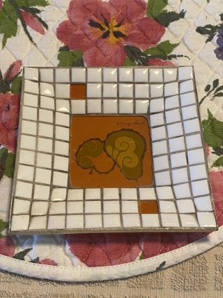 Georges Briard Mosaic Tile Tray Vintage Retro Midcentury Mcm Gold Gilt Orange