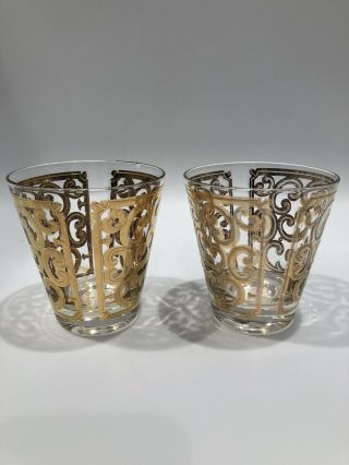 Mcm Georges Briard Gold Rocks Glasses Set Of 2 Cocktail Cool Decor Imperfect Vtg