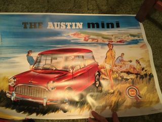 Vintage Paper Poster The Austin Mini Motor Car 42.  5 Cm X 62 Cm Reprint
