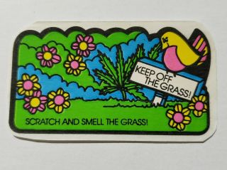 Vtg 80s Mello Smello Scratch & Sniff Sticker Keep Off The Grass Marijuana Hemp