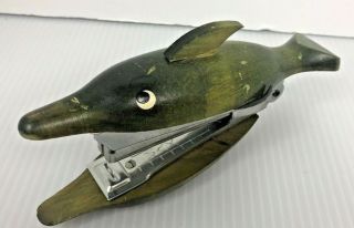 Vintage Stapler Fish Whale Dolphin Counterpoint Wood Figural Japan Mcm