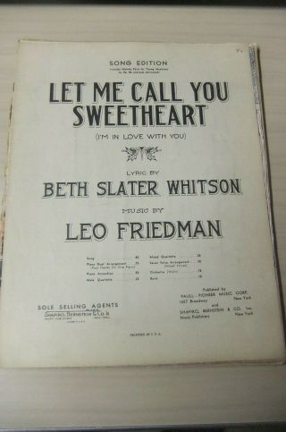 Vintage Sheet Music,  (let Me Call You Sweetheart),  (i 