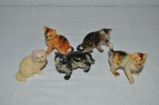 Vintage 1960s Hard Plastic Cats Figurines From Hong Kong