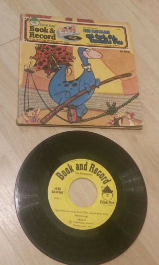 Vintage 1978 Fred Flintstone And Good Old Unreliable Dino Book & Record 45 Rpm