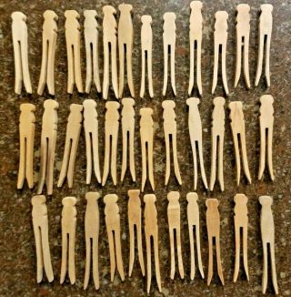 Vintage Wood Wooden Clothes X35 Pins 4 To 4 1/2 " Long Flat Head Crafts