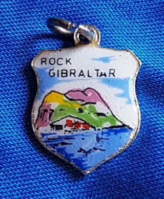 Rock Of Gibraltar Vintage Silver Travel Shield Bracelet Charm.