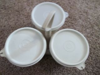 7 Pc Vintage Tupperware Condiment Caddy Almond Base Cups & 1 Clear Lid