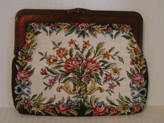 Vintage Interpur Floral Tapestry Clutch Purse With A Plastic Frame Hong Kong