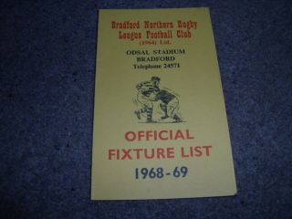 Vintage Rugby League Fixtures Card Season 1968 - 69 Bradford Northern