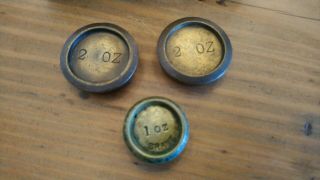 3 Vintage Antique Solid Brass Balance Scales Pancake Weight 2oz X 2,  Crane 1oz