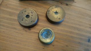 3 Vintage Antique Solid Brass Balance Scales Pancake Weight 2oz x 2,  Crane 1oz 2