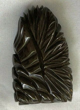 Authentic Bakelite Brown Color Piece With Clip C 1922 - 1940 Unique Leaf Frond