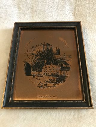 Vintage Copper Engraving Edinburgh Castle 1850 Wall Hanging In Wood Frame