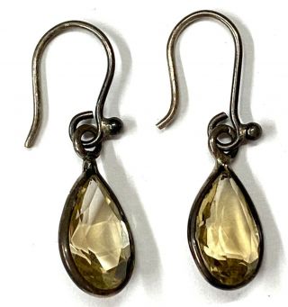 925 Sterling Silver Vintage Citrine Gemstone Earrings Southwestern Estate 10/201