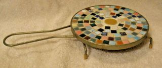 Vtg Mid - Century - Modern Atomic Pastel Mosaic Trivet 6 " Footed Hot Plate C.  50s/60s