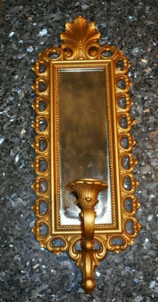 Vtg 1972 Ornate Smoked Glass Mirrored Candle Holder Wall Sconce Gold