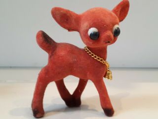 Vintage 60s Flocked Plastic Deer Baby Cham Fawn Reindeer Christmas Cute Kitsch