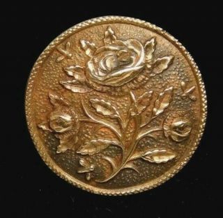 Antique Vtg Button Chased Brass Tiny Bees And Roses I3
