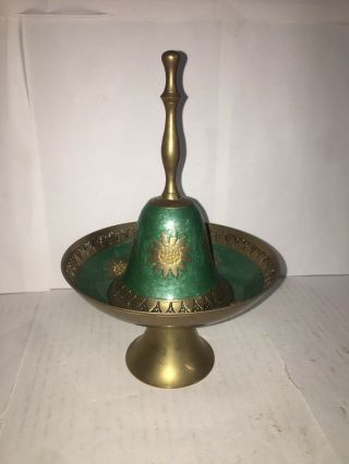 Vintage Brass Bell With Flower Etchings And Enamel Paint