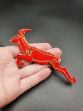 Vintage Huge Red And Gold Plastic Christmas Stag Brooch