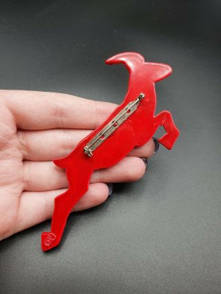 Vintage Huge Red And Gold Plastic Christmas Stag Brooch 3