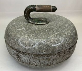 Antique Granite Curling Rock Stone Scottish Olympic Sport Wood Handle