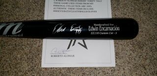 Edwin Encarnacion Blue Jays Indian Game Autograph Bat To Roberto Alomar Loa