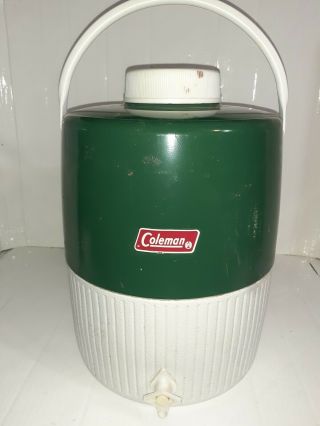 Coleman 2 Gallon Green White Water Jug Cooler Metal Plastic Vintage 1982