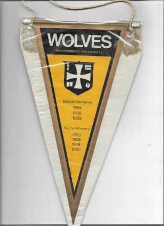 Wolverhampton Wanderers Fc - Vintage Pennant With Honours Up To 1960 Fa Cup Win