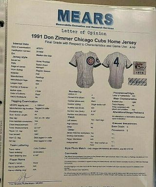 DON ZIMMER Game Worn 1991 Chicago Cubs Jersey - MEARS A10 w/ Photo Match HOF 1/1 3