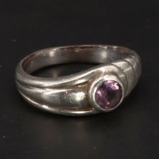 Vtg Sterling Silver Purple Cz Cubic Zirconia Striped Ridged Ring Size 7.  75 - 4g