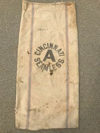 Vintage Cincinnati A Seamless Feed Sack 44 " X 19 " Stripe Grain Bag