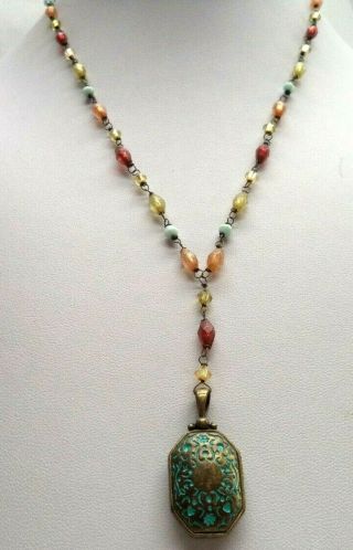 Stunning Vintage Estate Gold Tone Coral Bead Turquoise 18 " Necklace 3753k