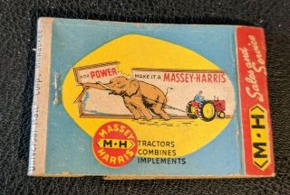 Vintage Massey - Harris Tractor Matchbook Elephant Tractor Combines Implements