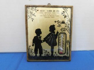 Vintage Reverse Painted Silhouette Thermometer Galileo Cleaner And Dyer