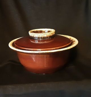 Vintage Hull Usa Brown Drip Crestone Oven - Proof Covered Dish With Lid