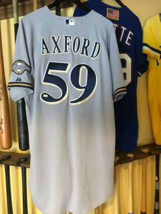 John Axford Game Worn/used/issued 2012 Milwaukee Brewers Road Jersey 59 Signed