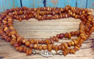 Vintage 32” Amber Beaded Necklace With Ornate 14k G.  F.  Clasp 14.  3g.  (e16)