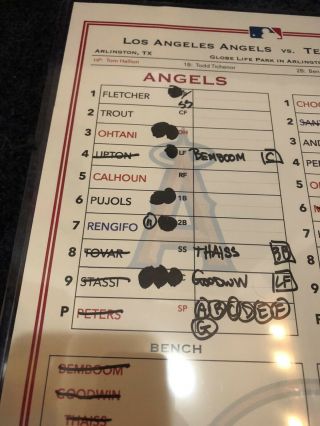 Anaheim Angels Game Lineup Card Trout Ohtani Pujols 2