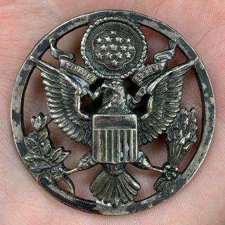 Vintage Us Military Metal Pin E Pluribus Unum Eagle Crest Screw Back