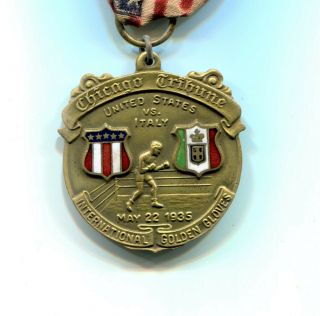 1935 Boxing Medallion Usa Vs Italy Golden Gloves Chicago Officials Medal
