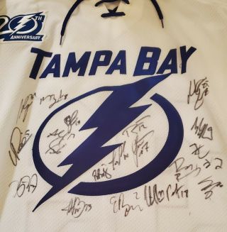 Game Worn & Tampa Lightning Hockey Jersey Team Signed - Anders Lindback