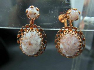 Vintage Screw Back Earrings Copper Dangles W/ White & Copper Confetti Glitter