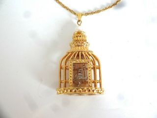 Vintage Avon Bird In A Gilded Cage Necklace 32 " Estate Find